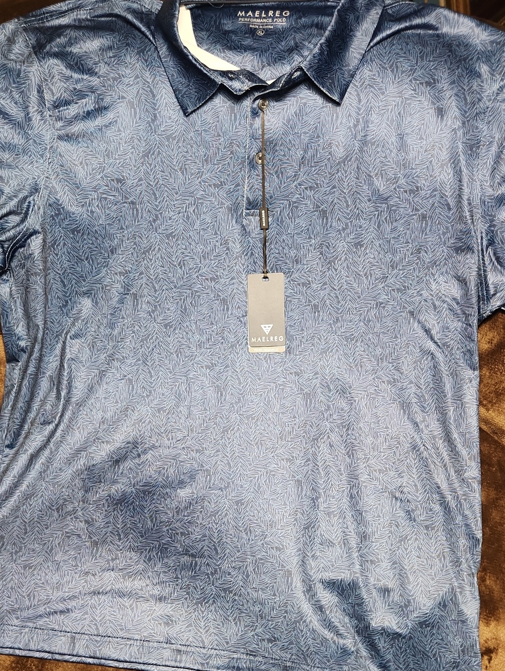 Men's Blue Printed Performance  Polo Shirt Size XL